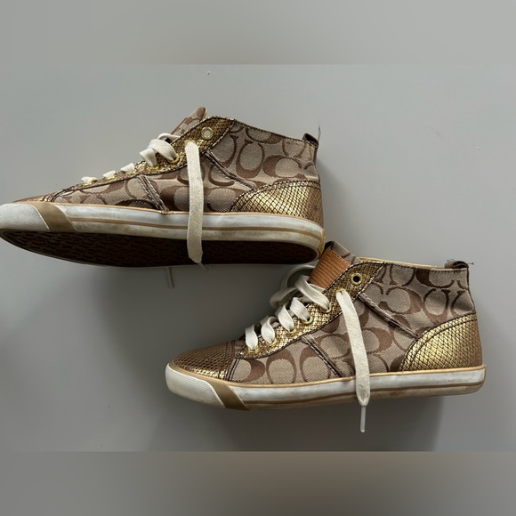 Coach gold sneakers sz 8 - Picture 2 of 4